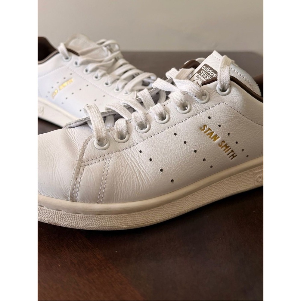 Adidas Stan Smith IF7003 Womens 7.5 White Brown Velvet Gold Leather Sneakers